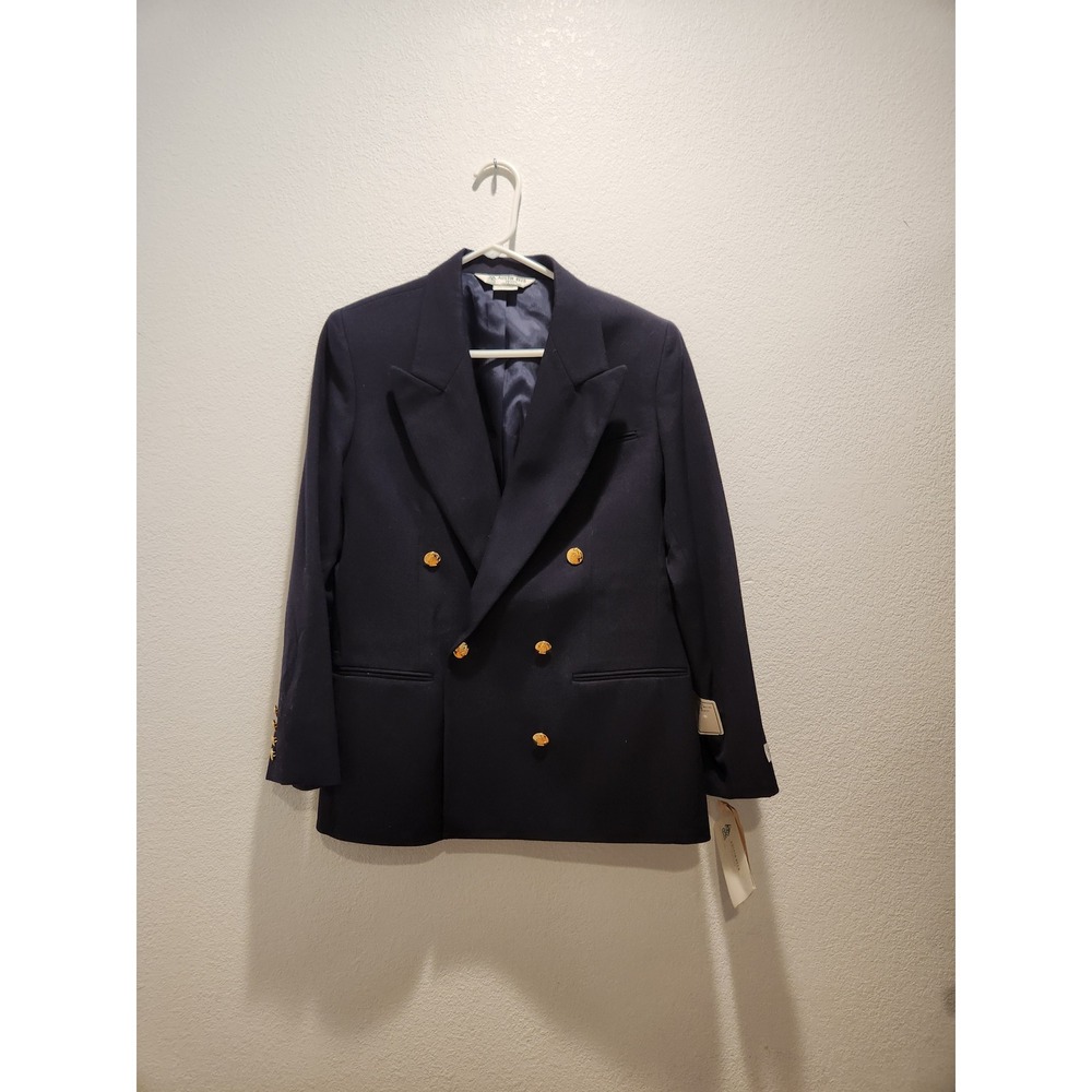 Austin Reed Petite Navy‎ Wool Blazer Gold Button Double Breasted 10
